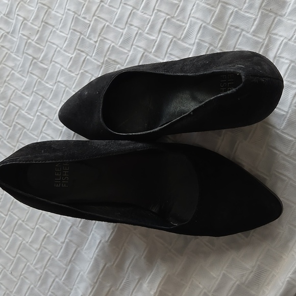 Eileen Fisher Hawk Suede Pump Women's Black Summer Minimalist Shoes - Picture 3 of 8